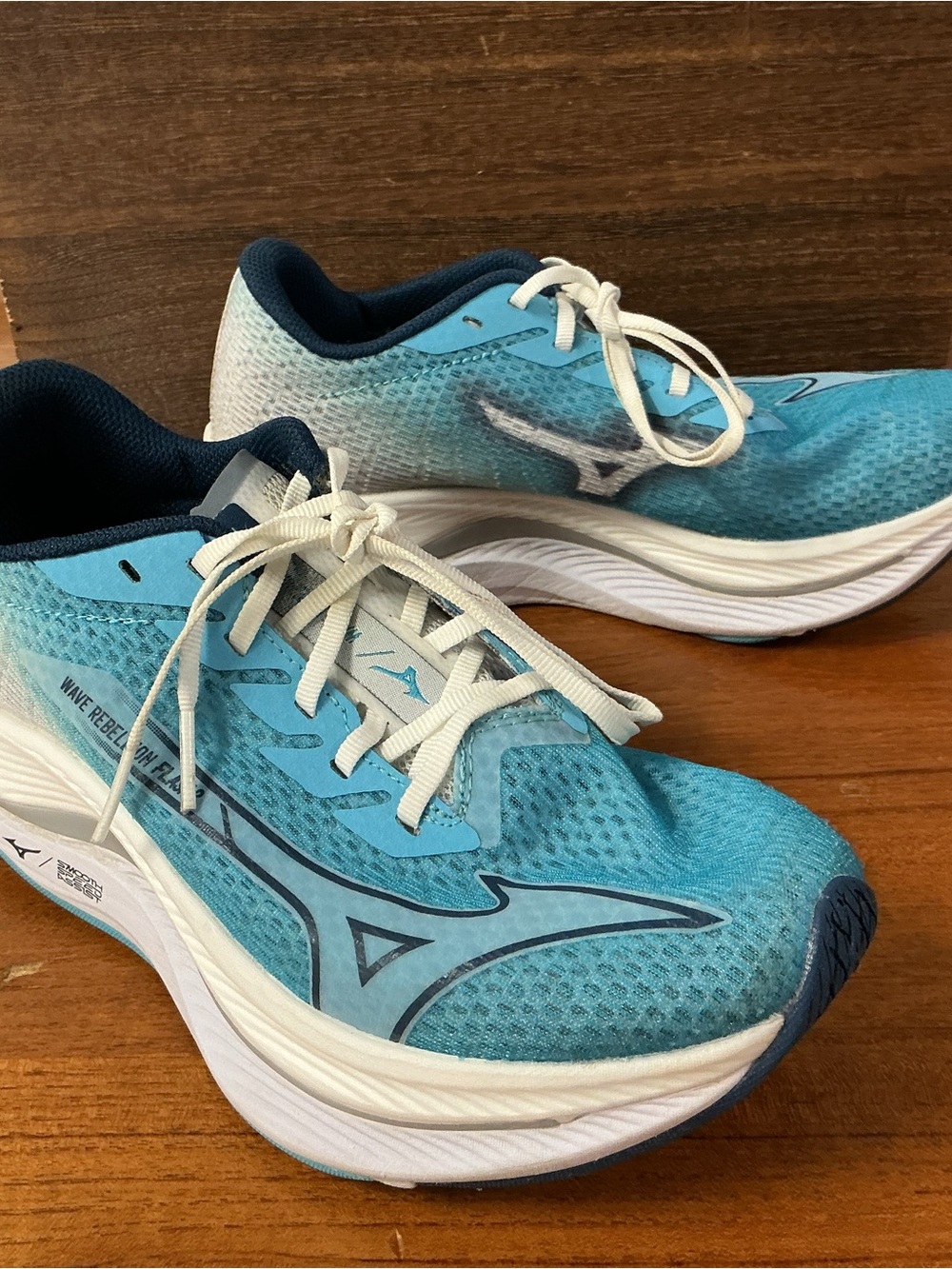 Mizuno Women Wave Rebellion Flash 2 Blue Mesh Running Shoe J1GD243571 Size 7.5